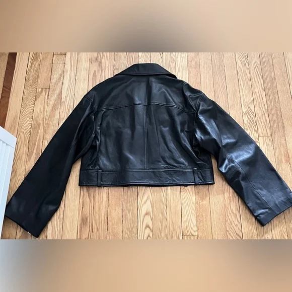 COS Black Cropped Leather Biker Jacket - Picture 9 of 9
